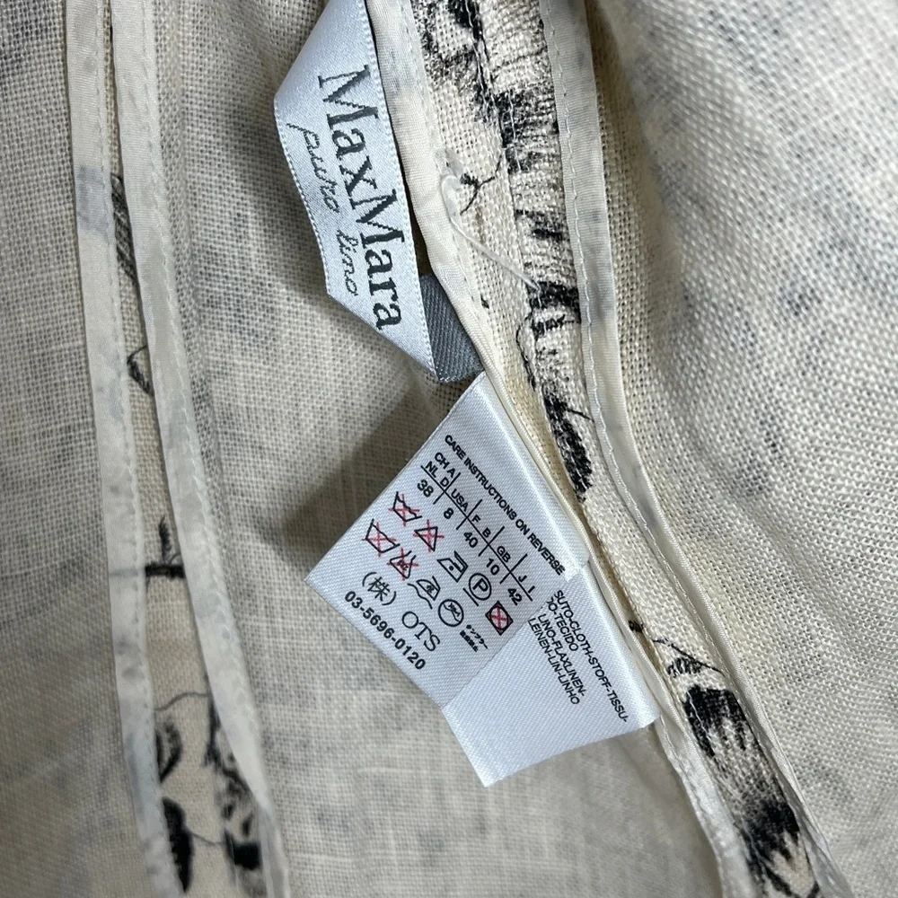 MaxMara Sz 8 Cream Black 100% Linnen Unlined Front Button Blazer Jacket Top